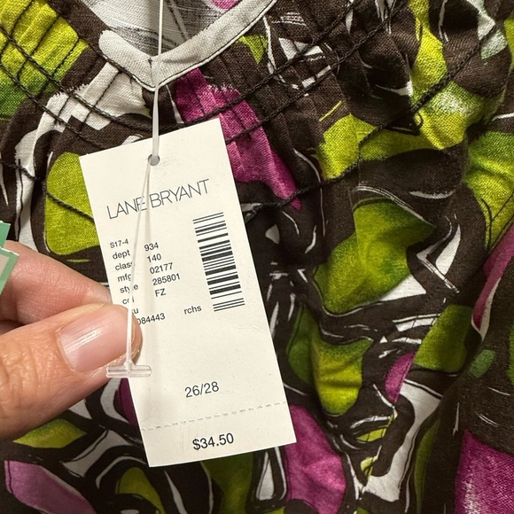 Lane Bryant Pink and Green Ruffled Relaxed Tank Top - Picture 3 of 3